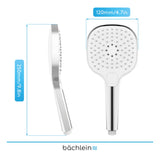 Bächlein Universal Shower Head - Shower Head with 3 Spray Types, Easy to Change with Practical Push Button - Square Shower Head Chrome - Hand Shower with Standard G 1/2" Connection Dimension