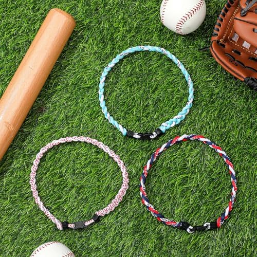 Junkin Baseball Necklaces Three Braided Rope Titanium Necklace for Team Gifts Boys Men Player Softball Fans Sports