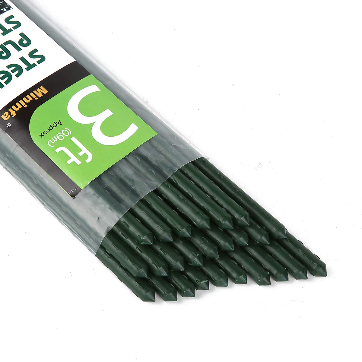 Mininfa Steel Plant Stakes 3 Feet, Plastic Coated Metal Garden Stakes Supports Climbing for Tomatoes, Trees, Beans, 25 Pack