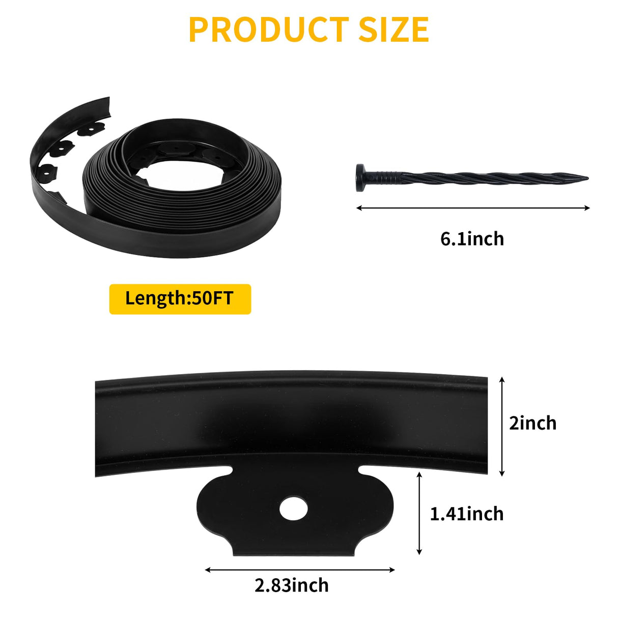 Garden Edging, 50FT x 2" Flexible Plastic Landscape Border with 48 Stakes