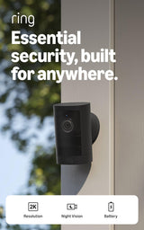 Ring Outdoor Cam 2K (newest model), Battery, Home or business security, Wide-Angle Retinal 2K Video, 6x Enhanced Zoom, Night Vision, Black