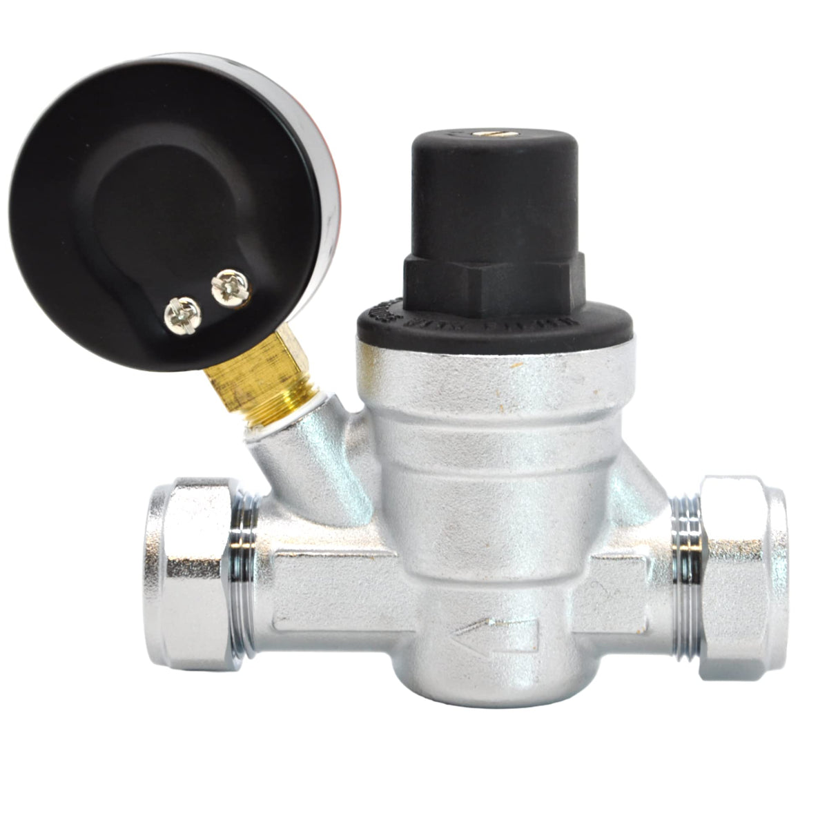 Kudos-Trading - Water Pressure Reducing Regulator Valve for 22mm Compression & 15mm Copper Piping Adjustable 1-6 Bar Brass Adjustable Pressure Reducing Valve with Gauge.