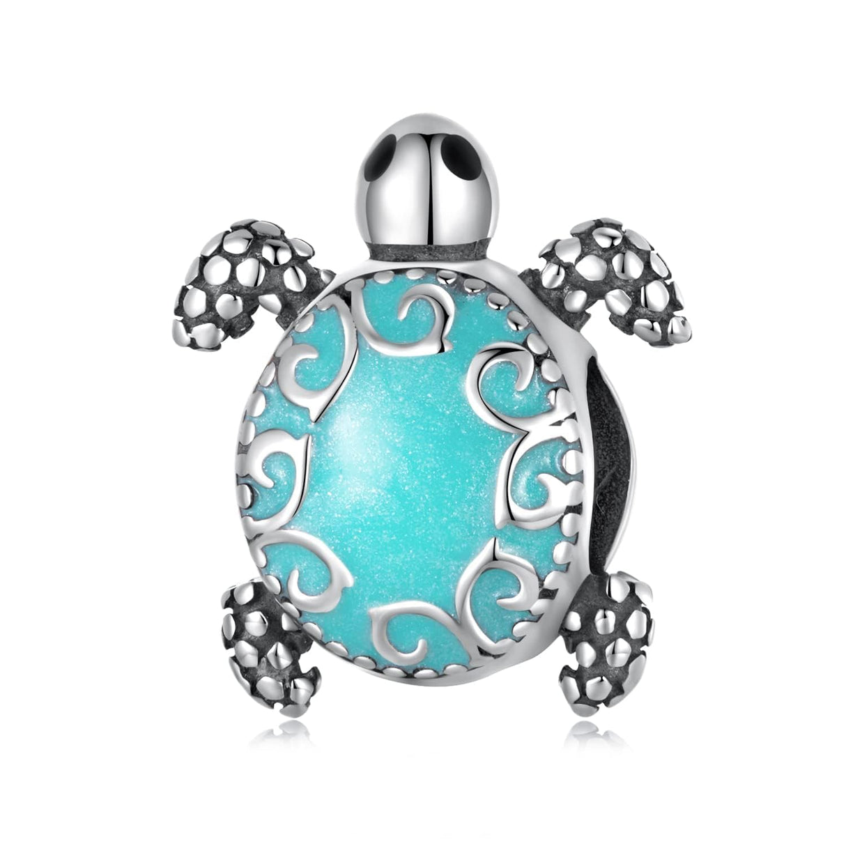 WOSTU 925 Sterling Silver Blue Enamel Sea Turtle Bead Charm for Bracelets