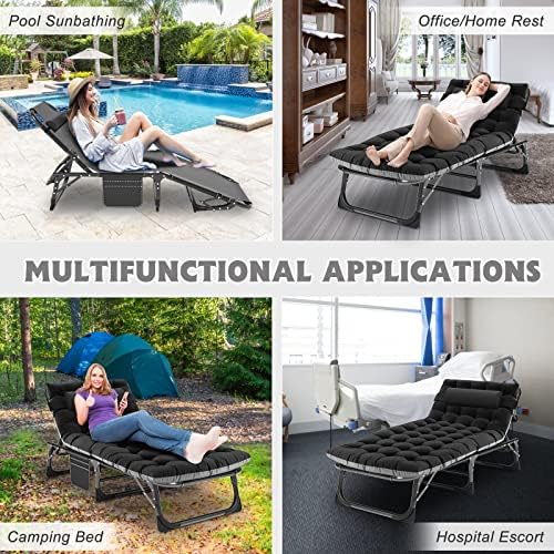 ABORON Folding Camping Cot W/Mat for Adults, Adjustable Heavy Duty Outdoor Bed,1200 D Layer Oxford Travel Camp Cots