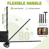 Collapsible Foldable Wagon Cart with Wheels - 360LBS Folding Utility Wagon Cart with Brakes, Lightweight Portable All-Terrain Wagons for Groceries Garden Beach Shopping Camping, 2 Cup Holders/Black