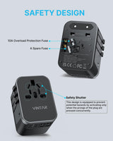Universal Travel Adapter, VINTAR 35.5W International Power Adapter with 3 USB A QC and 2 USB C PD, All in One Plug Adapter Worldwide Travel Essentials for EU/UK/USA/AUS(Type C/G/A/I), Black