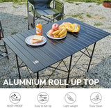 EVER ADVANCED Camping Table, Fold up Lightweight, 4-6 Person Portable Roll up Aluminum Table with Carry Bag for Outdoor, Support Up to 110LBS, Black