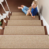 PADOOR Non Slip Stair-Treads,Rubber Backing Stair-Runners for Wooden Steps,15PCS Residue Free Carpet Stair Treads for Kids and Dogs 8"x30" Beige