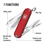 Victorinox Classic SD Swiss Army Knife, Compact, 7 Functions, Swiss Made Pocket Knife with Small Blade, Screwdriver and Key Ring - Style Icon (Red)