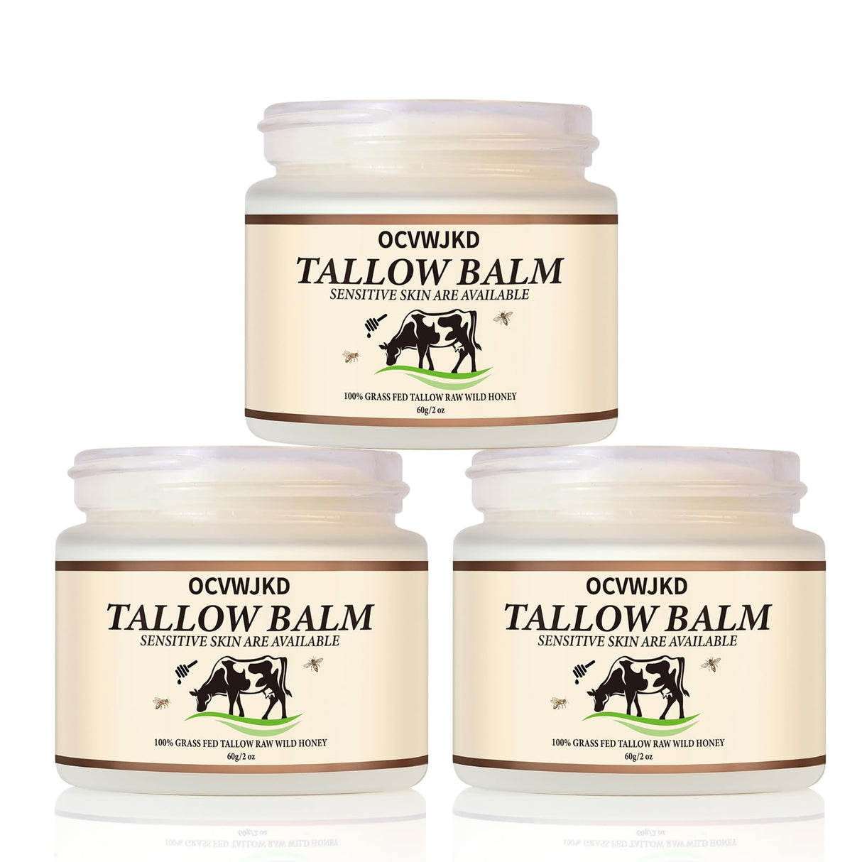 OCVWJKD Beef Tallow & Honey Balm, Beef Tallow for Skin, All-Natural Moisturizer Hydrates and Nourishes the Skin, Grass-Fed Beef Tallow & Raw Wild Honey Blend, Body & Face Moisturizer (6 Oz)