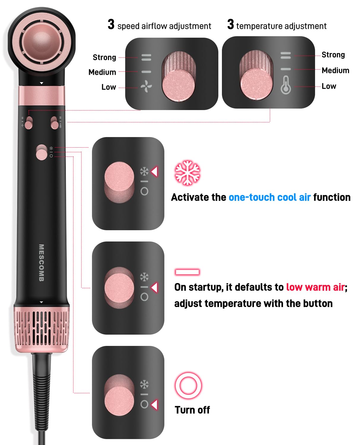 3 in 1 Air Styler with Travel Case - Ionic Hair Dryer & Air Wrap Curlers for Curling Drying, 1 Inch Curling Iron Barrel, Frizz-Free Blow Dryer No Heat Damage Fit for All Hair Types & Lengths