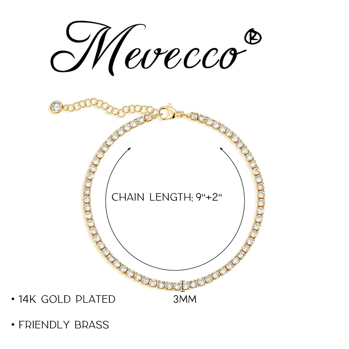 MEVECCO Anklet for Women Gold Tennis Chain Round Zirconia Cut Faux Diamond 14K Gold Plated Dainty Chain Boho Beach Summer Simple Foot Jewelry Ankle Bracelet