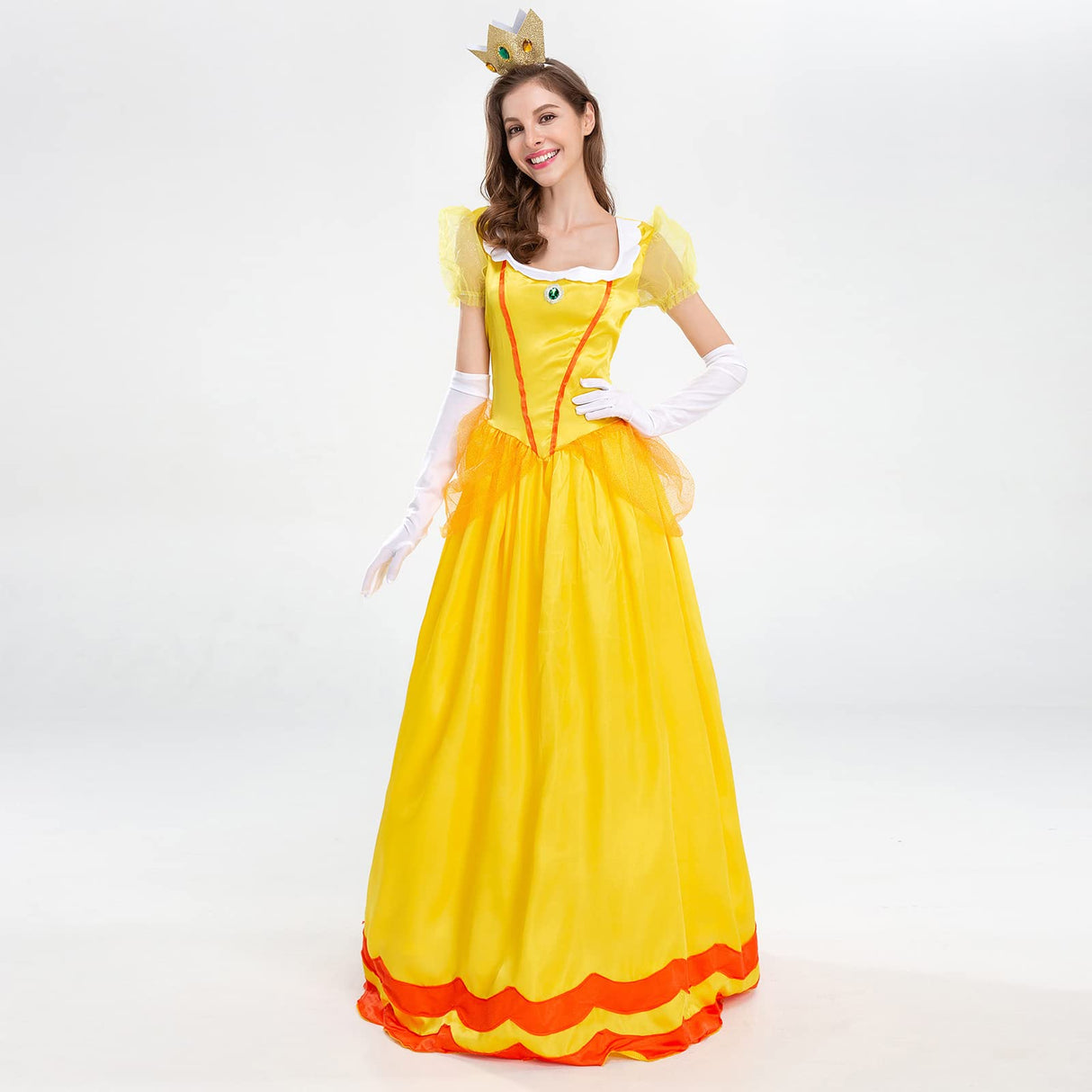 Halloween Costumes for Women: Princess Cosplay Costume for Women Yellow Princess Dress with Crown Role Play Adult Clothes Set Birthday Carnival Party Fancy Dress Up Christmas Outfits Yellow Medium