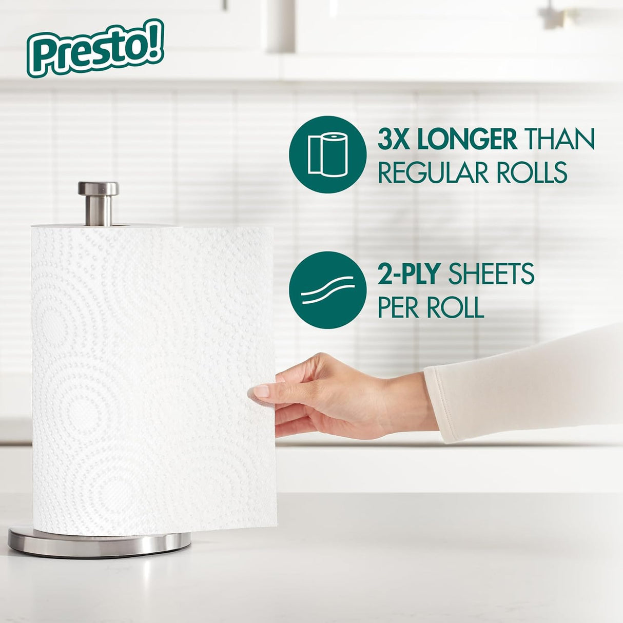 Amazon Brand - Presto! Flex-a-Size Paper Towels, 158 Sheet Huge roll, 6 Rolls, Equivalent to 19 Regular Rolls, White