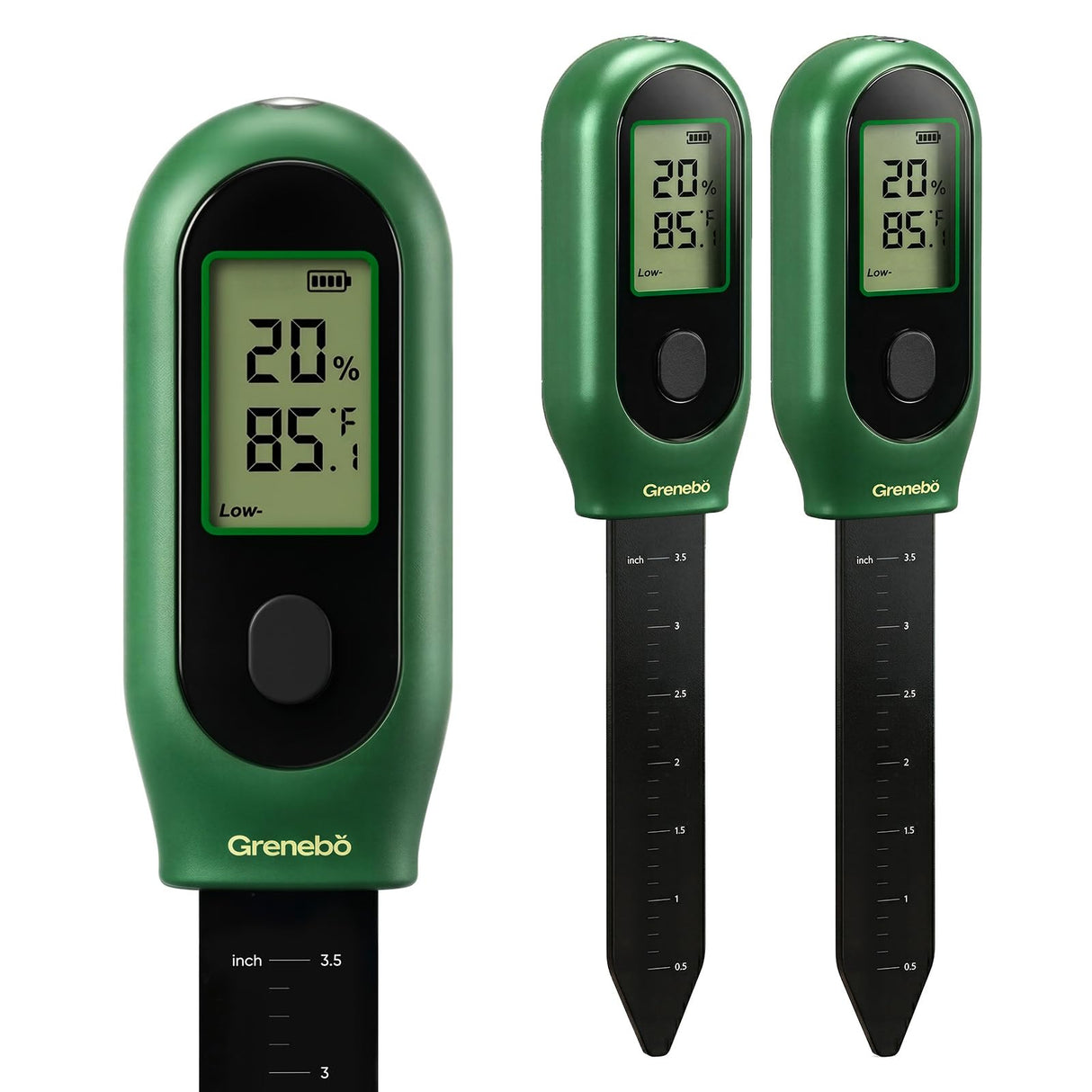 Grenebo 3-in-1 Soil Moisture Meter, Digital Plant Water Meter, Temperature & Sunlight Intensity Sensor, LCD Display Soil Tester for Gardening, Farming, Plant Care, Indoor & Outdoor Plants, 2 Pack