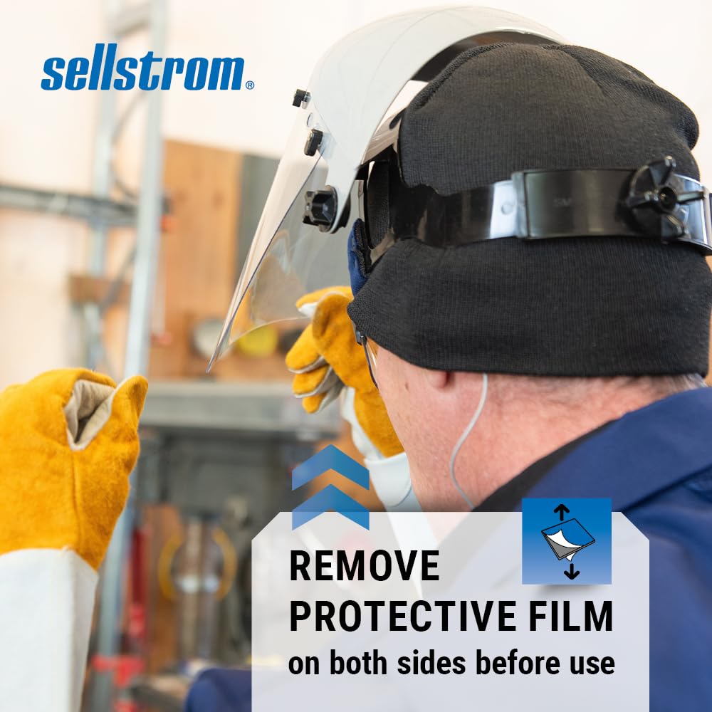 Sellstrom 301 Advantage Series Face Shield - Lightweight, High Impact, Unbound, Polycarbonate Window with Protective Crown & Adjustable Ratchet Headgear, for Work, Grinding, Cutting - ANSI Z87.1
