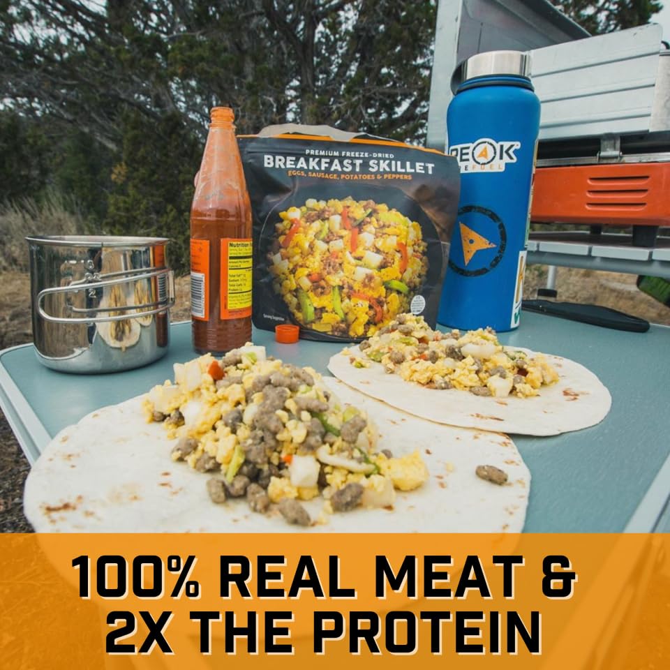 Peak Refuel Breakfast Meals | Freeze Dried Backpacking, Camping & Emergency Prep Food | 2 Servings Pouches (2-Pack, Skillet)