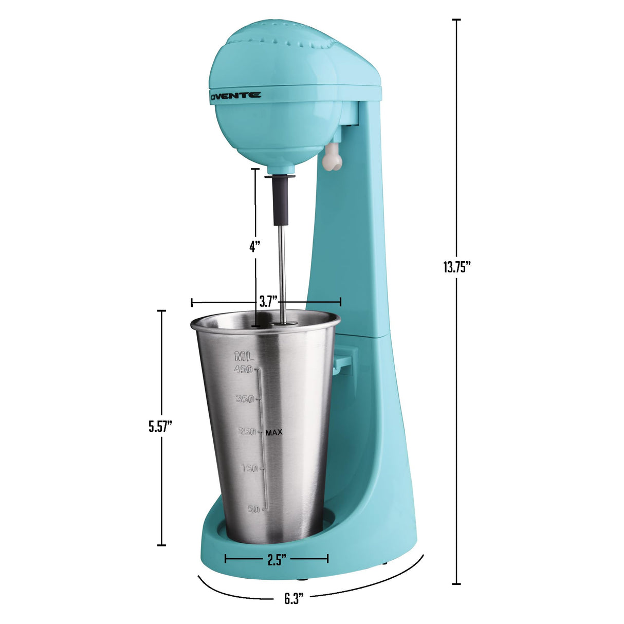 OVENTE Classic Milkshake Maker Machine with 2 Speed Setting, Safety Lock & 15.2 Ounce Stainless Steel Mixing Cup & Rod, Electric Drink Mixer Ideal for Malted Milk, Protein Shakes & More, Blue MS2070BL