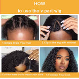 Domiso Curly V Part Wig Human Hair Upgrade U Part Wigs Human Hair Wigs for Black Women Human Hair Glueless V Shape Wigs Kinky Curly Wigs No Leave Out 180% Density Natural Color 18 Inch