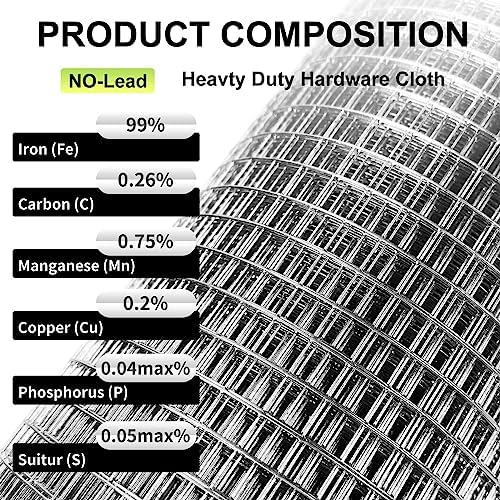 Hardware Cloth 16'' x 10' 1/4 in Galvanized Wire Mesh Roll (23 GA) Chicken Wire Fence Roll for Chicken Pen/coop Fences, Screen mesh, Rabbit/Snake Fences, Poultry enclosures, Handicraft Making, etc.