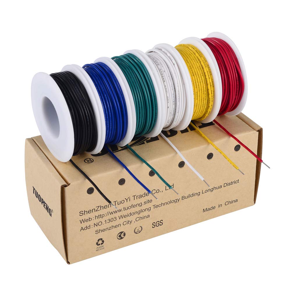 TUOFENG 22 AWG Wire Solid Core Hookup Wire, 6 Different Colored Breadb ...