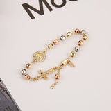 HZMAN Brass Virgin Mary Cross Rosary Bead Bracelet for Women
