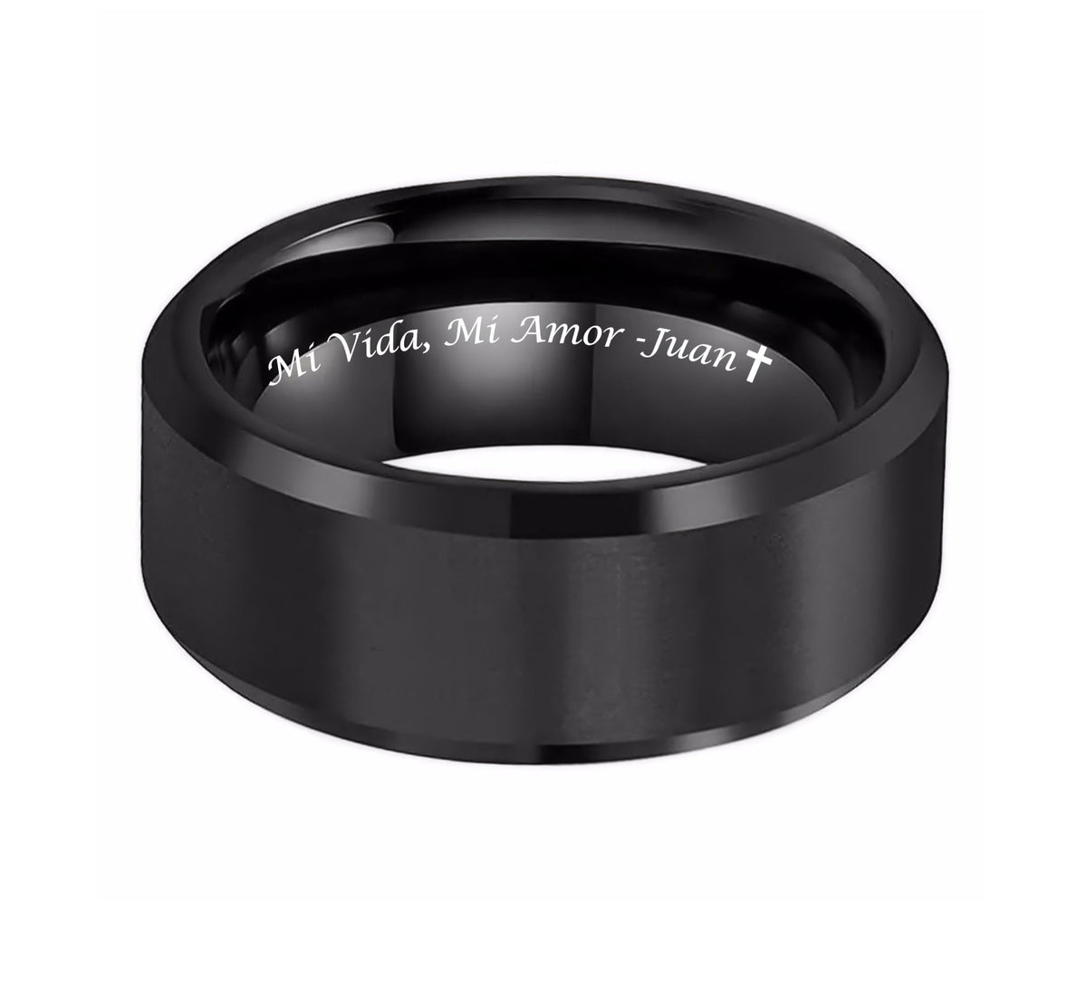Personalized Black Brushed Men's 8mm Tungsten Ring Custom Engraved Free In Any Language, Black Wedding Band, Fiancé Engagement Ring, 8mm Men's Ring - Ships from USA
