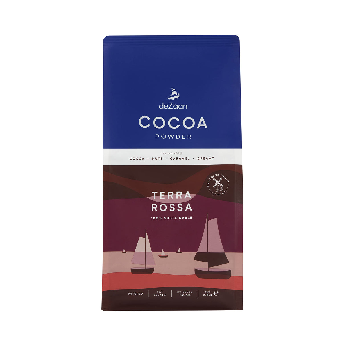 deZaan Holland Terra Rossa Dutched Cocoa Powder, 22-24% Fat, Finest Dutch Quality Since 1911