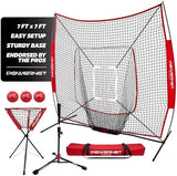 PowerNet Baseball Softball Practice Net 7x7 with Baseball Accessories for Practice Pitching, Batting & Fielding, Ball Caddy, Weighted Baseballs, Tee
