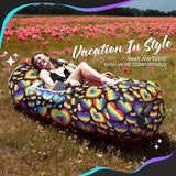 Nevlers Inflatable Lounger | 210T Polyester Inflatable Chair | No-Pump Blow Up Couch | Camping Couch Air Sofa Bed w/ 450 lbs. Cap., Pockets & Matching Bag | Use as Inflatable Couch for Adults & Kids
