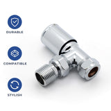 VANCOCO 2Pcs Chrome Angled 1/2"×15mm Towel Rail Valves, Round Head Manual Radiator Valves Compression Connection Pair for Central Heating Modern Bathroom