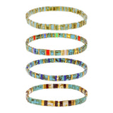 Tyebiva Tila Flat Beaded Bracelets Set for Women, 4Pcs Trendy Handmade Glass Turquoise Colorful Stack Beads Stretch Bracelet Festive Holiday Accessories Jewelry Gift.