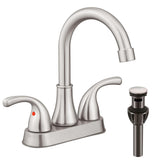 Bathroom Sink Faucet FRANSITON 4 Inch Faucet 2 Handle Bathroom Sink Faucets Lead-Free Brushed Nickel Bath Sink Faucets with Pop-up Drain Stopper and Supply Hoses