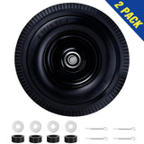FEILOONG 4.10/3.50-4 Flat Free Tire, 10 Inch Solid Tires and Wheels Replacement with 5/8'' Bearings, 2.2" Offset Hub for Hand Truck, Dolly, Wheelbarrow, Includes Adapter Kit (2 PACK)