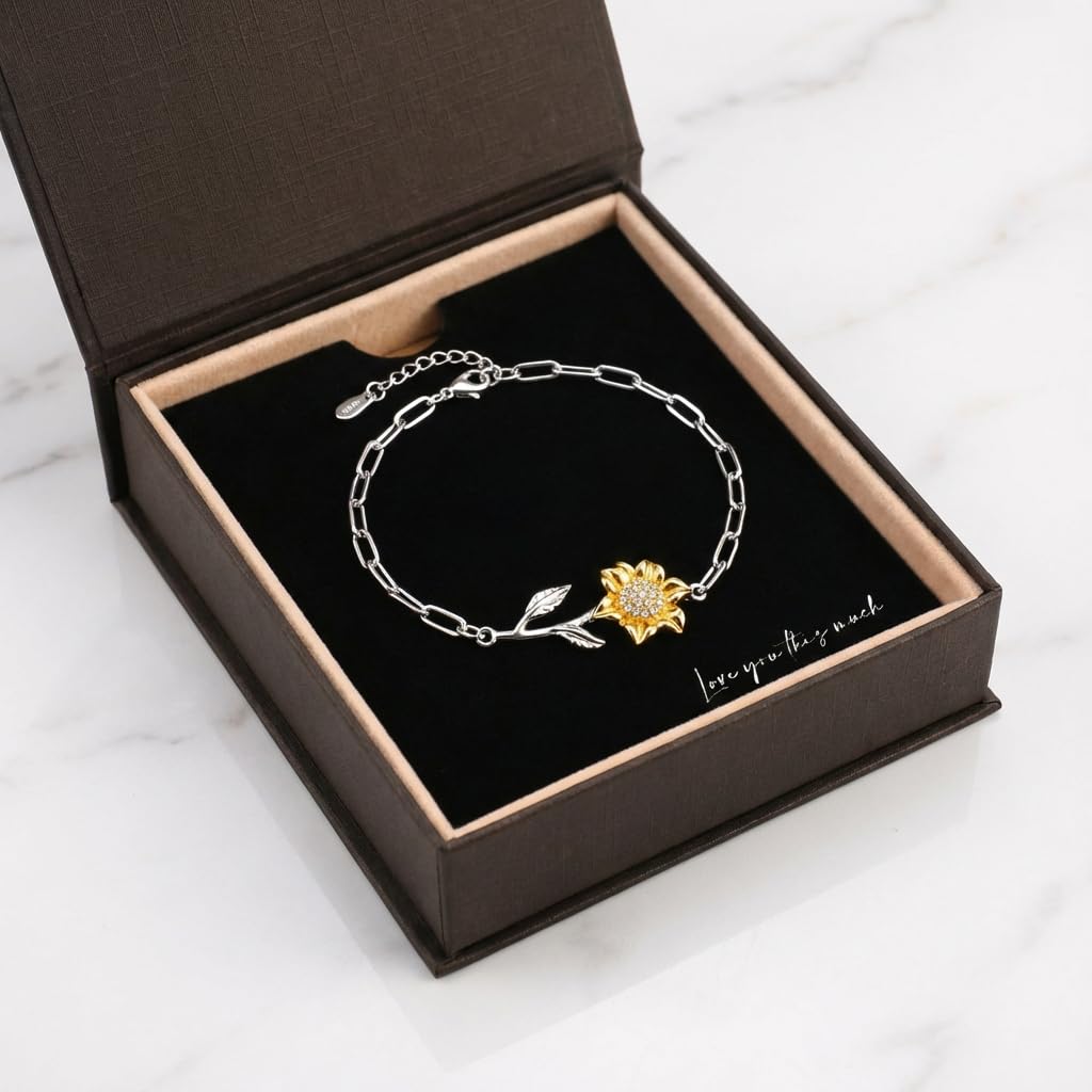 Love You This Much Sentimental Niece Gift from Aunt | 18k Gold Sunflower Bracelet | Meaningful Present for Niece | Christmas Gift Ideas for Aunt (Sunflower Bracelet)