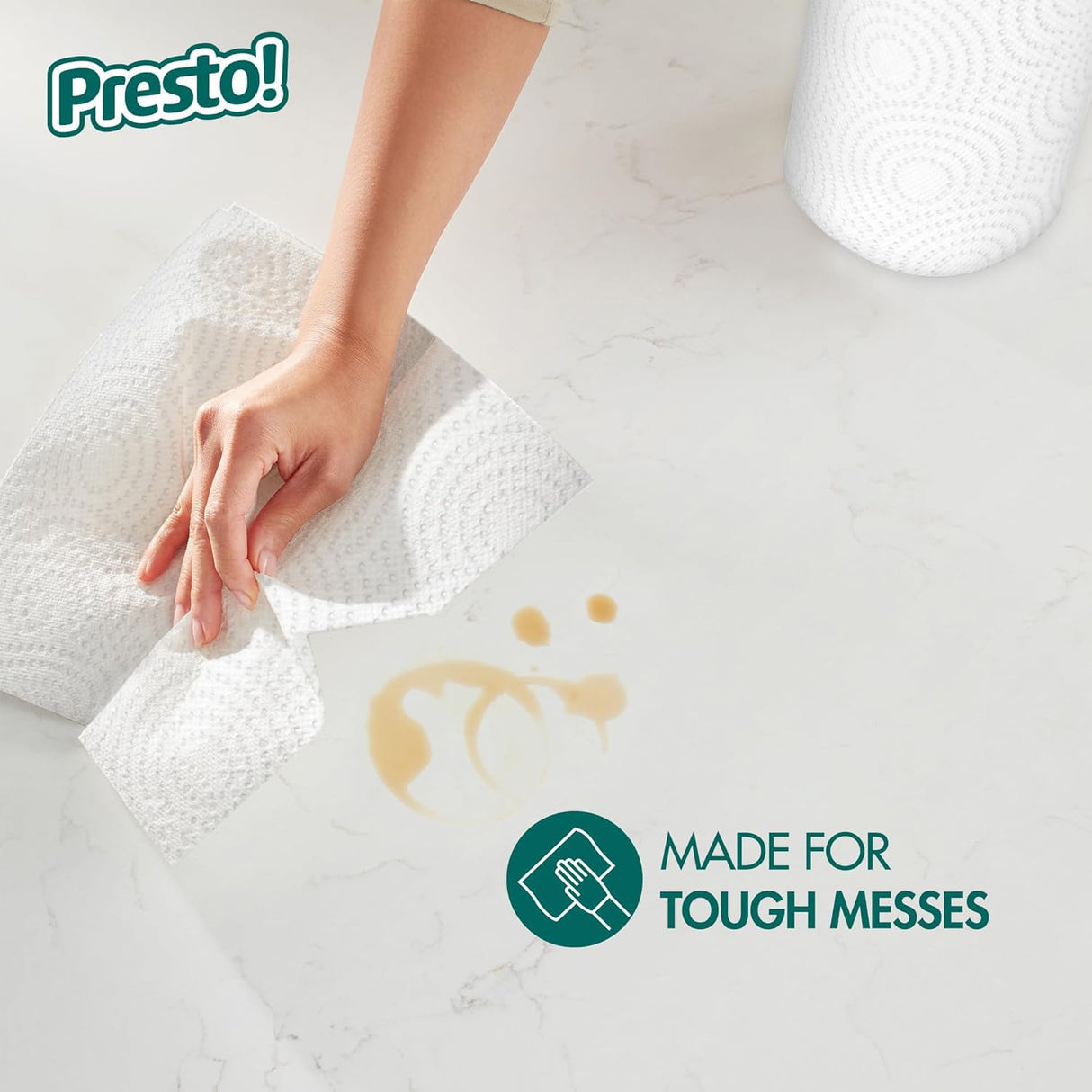 Amazon Brand - Presto! Flex-a-Size Paper Towels, 158 Sheet Huge roll, 6 Rolls, Equivalent to 19 Regular Rolls, White