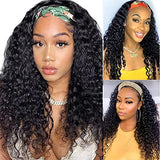 Lauberita Headband Wig Human Hair Wigs 18 Inch Wear and Go Glueless Wig Curly Deep Wave Headband Wig Natural Color