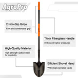 AgroPro Heavy Duty Shovel, 58 Inches, Black, High Carbon Steel, Fiberglass Handle, Modern Style