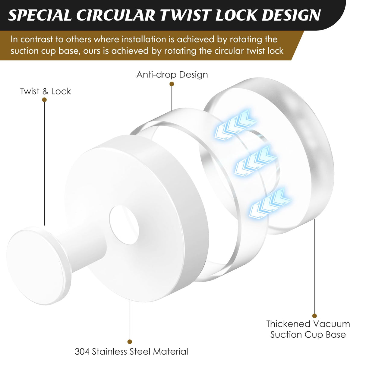 MOTAIPEAK Suction Cup Hooks for Shower,Removable Shower Towel Suction Hooks for Bathroom Wall,Kitchen,Glass,Mirror,Tile to Hang Robes,Loofah-White(2-Pack)