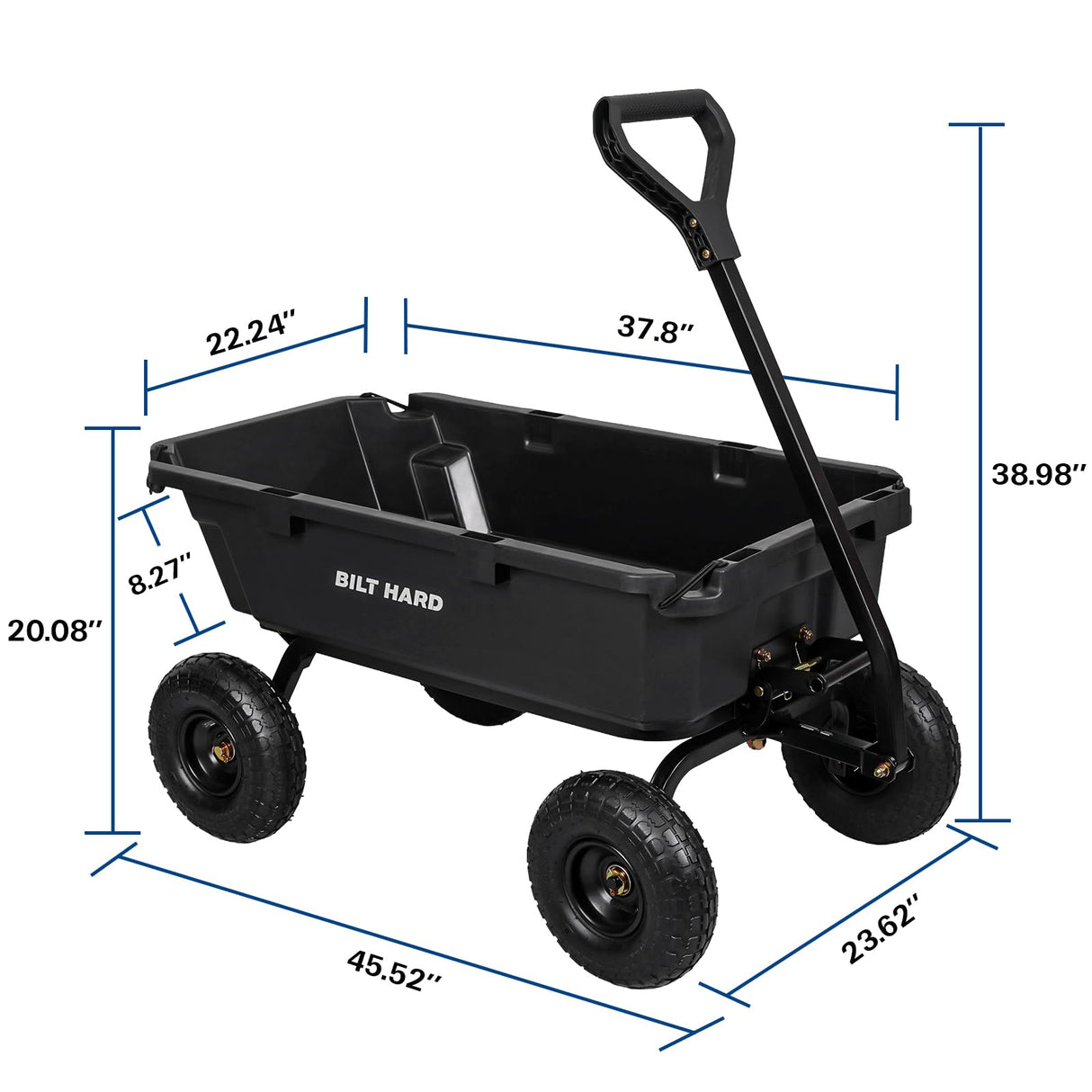 BILT HARD 900 lbs Poly Garden Dump Cart, 5 Cu.Ft Wheelbarrow Cart with 10" All Terrain Wheels & Quick-Release System, Heavy Duty Utility Wagon for Yard, Farm & Garden