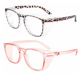 Alsenor Safety Glasses Anti Fog Goggles Protective Eyewear Blue Light Blocking Anti Dust UV Protection Glasses For Men Women (2 Pack (New Leopard + Pink))