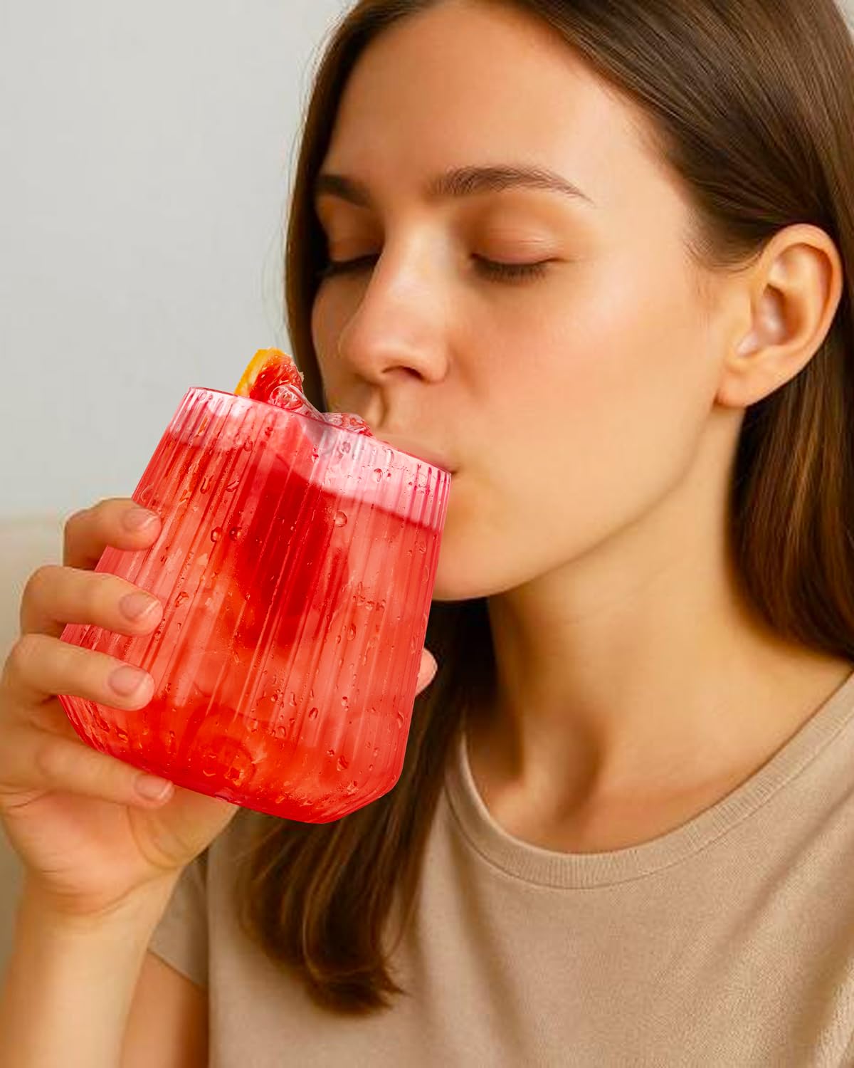 30 Pack Pink Plastic Ribbed Wine Glasses, 14 OZ Origami Stemless Disposable Wine Champagne Whiskey Glasses Unbreakable Clear Plastic Cocktail Glasses, Reusable Wine Cups for Party Wedding & Christmas