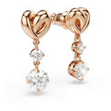 Swarovski Lifelong Heart Drop Pierced Earrings for Women, Set of White Crystal Heart Design Earrings with Rose-Gold Tone Plating