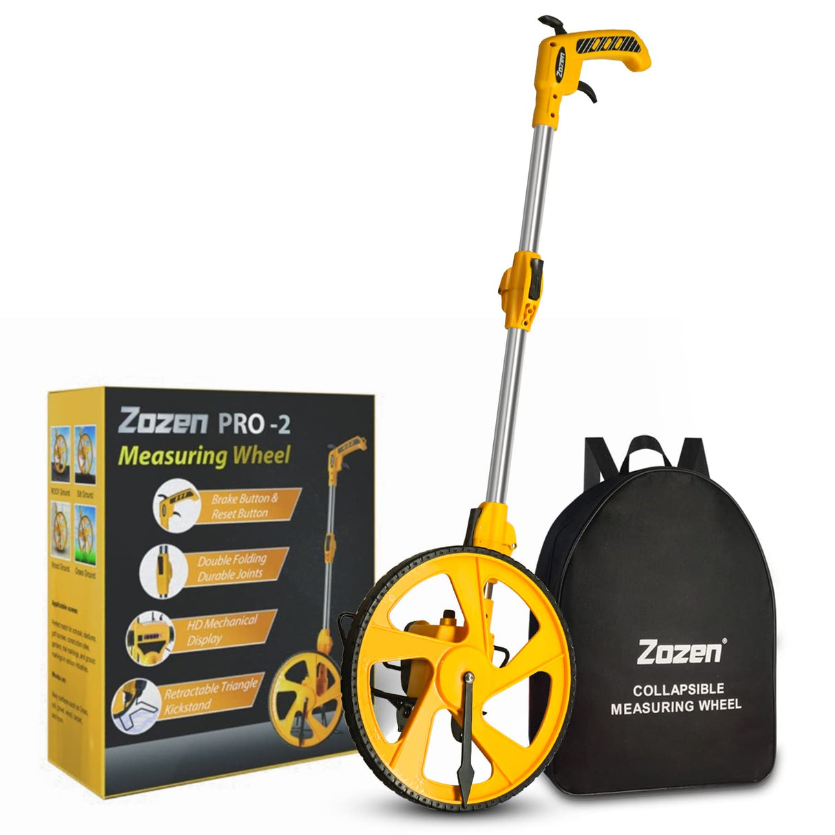 Zozen Professional Measure Wheel, with Brake & Handle Reset - Advanced Collapsible/Mechanical, Distance Measuring Wheel in Feet [Up To 10,000Ft], with Cloth Carrying Bag.