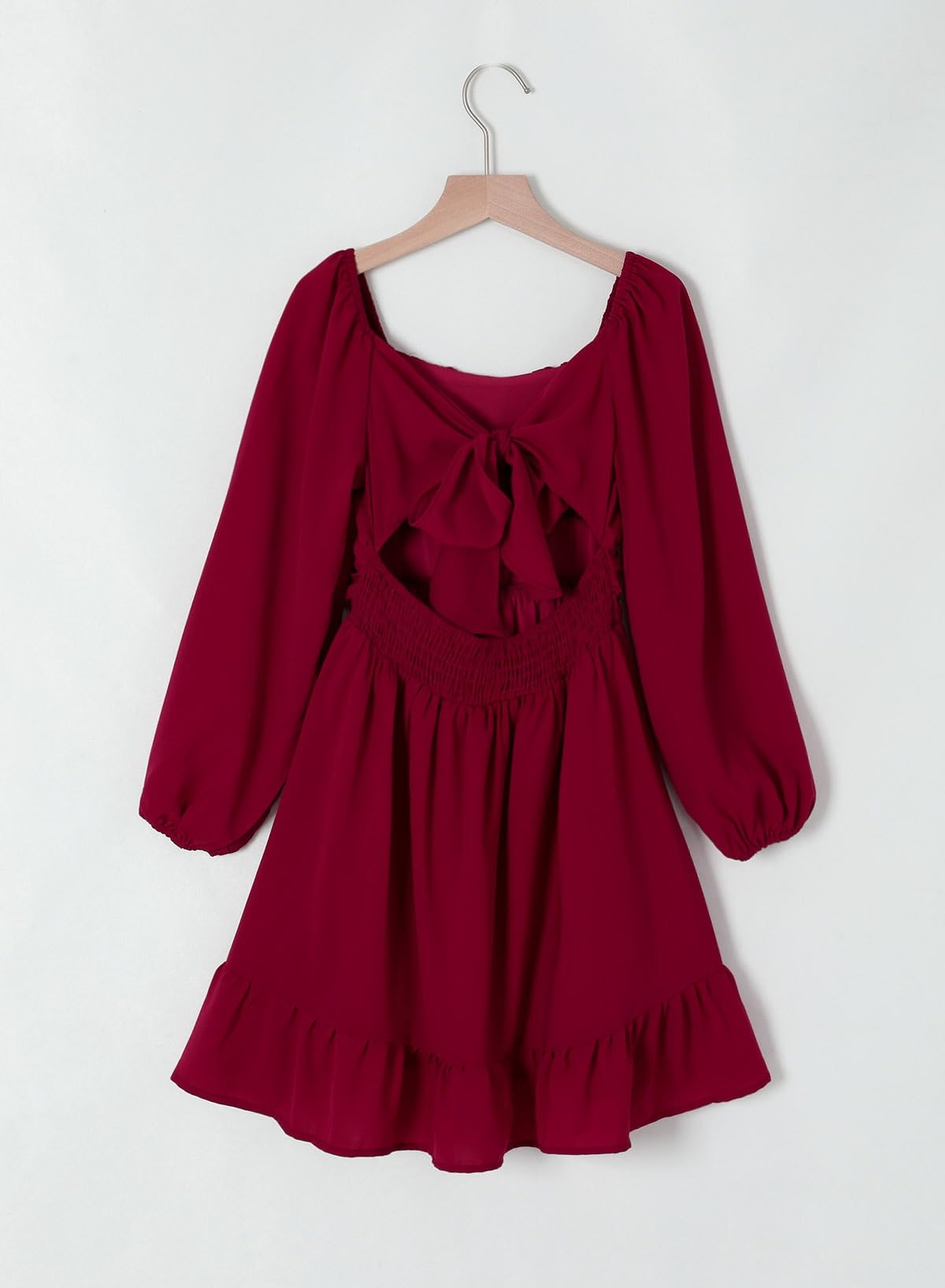 blibean Girls Long Sleeve Tie Back Dress Teen Fall Boho Wedding Guest Dresses Tween Holiday Formal Outfit Big Kids Cute Dance Christmas Clothes Size 12-13 Years Old Red