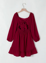 blibean Girls Long Sleeve Tie Back Dress Teen Fall Boho Wedding Guest Dresses Tween Holiday Formal Outfit Big Kids Cute Dance Christmas Clothes Size 12-13 Years Old Red