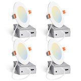 Amico 4 Pack 4 Inch 5CCT Ultra-Thin LED Recessed Ceiling Light with Junction Box, 2700K/3000K/3500K/4000K/5000K Selectable, 10W Eqv 60W 800LM Brightness Dimmable Canless Wafer Downlight, ETL & FCC