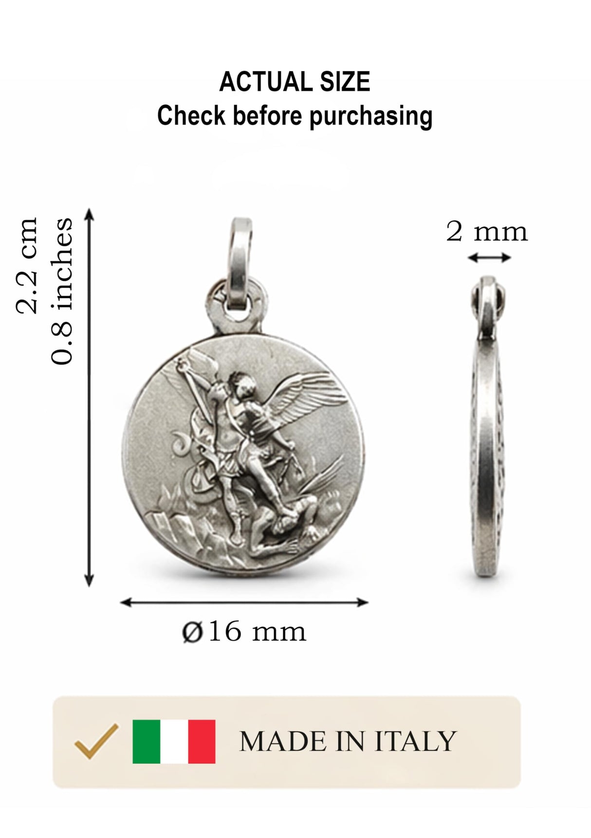 I G J Saint Michael The Archangel Medal - Patron Saint Medal, Small Size, 925 Sterling Silver, Made in Italy