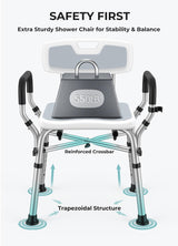 VFAUOSIT Shower Chair for Elderly and Disabled, 550 lbs Shower Chair for Inside Shower with Arms and Back, FSA/HSA 6-Height Shower Seats for Adults with Shower Bag, Bath Chairs for Seniors Inside Tub