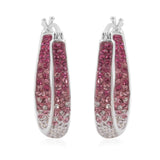 Savlano 14K White Gold Plated Inside Out Crystal Hoop Earrings For Women (Pink-White)